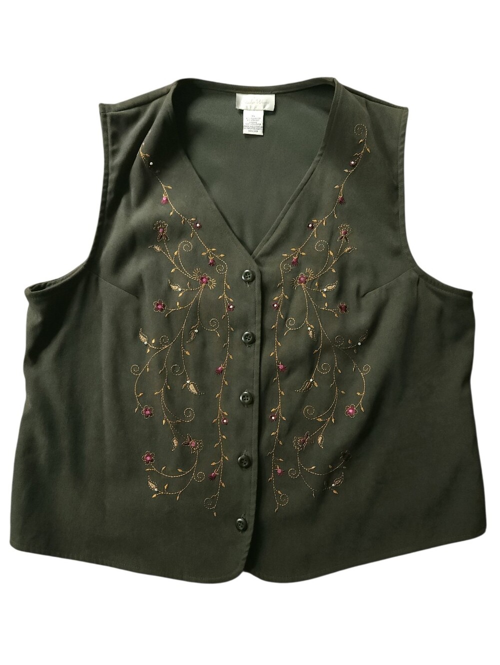 Vintage Fall Goblincore Academia Floral Beaded Studio Works Vest Sz XL
